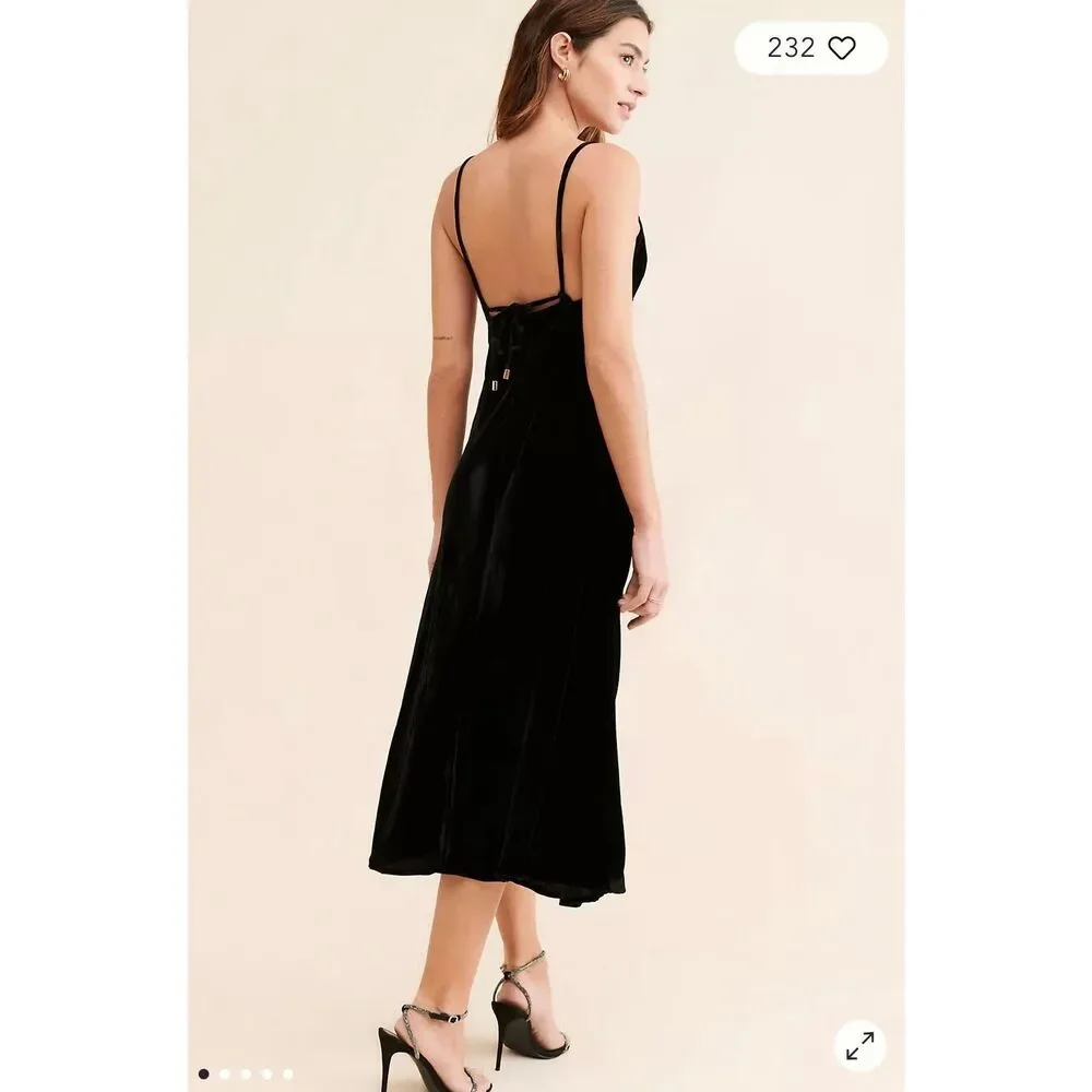 FARM Rio Size L Richelieu Velvet Slip Dress Black Embellished Midi Open Back - Picture 4 of 13